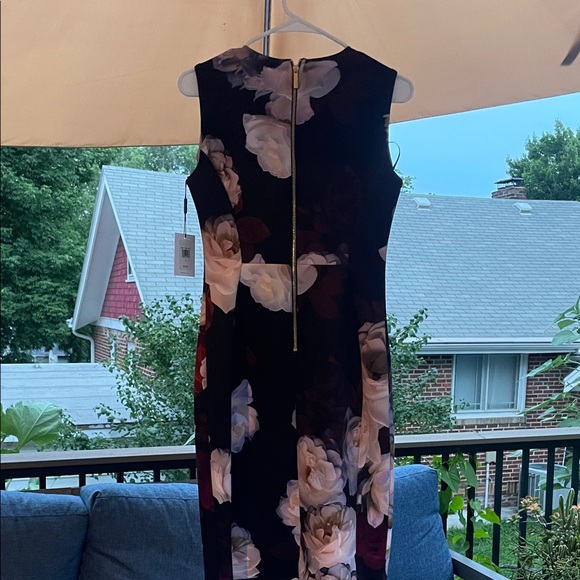 Calvin Klein Black and Pink Floral Midi Dress - Picture 4 of 6